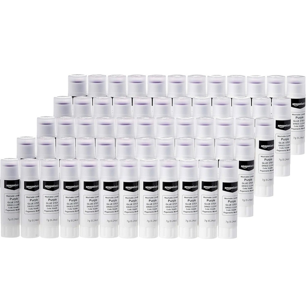 Amazon Basics Purple Washable School Glue Sticks Dries Clear 0.24oz 60-Pack